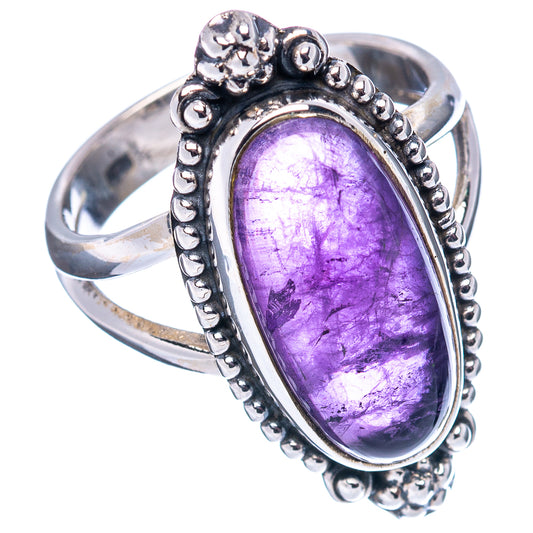Oval amethyst ring size 7, .925 sterling silver with beaded edge and ornate top setting