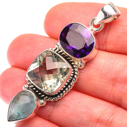 Green Amethyst, Amethyst, Blue Fluorite Pendant 2" (925 Sterling Silver) PD38502