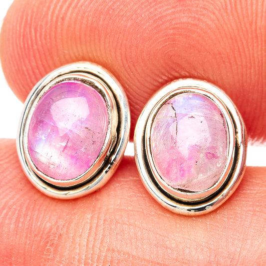 Pink oval gemstone stud earrings in .925 sterling silver oval bezel