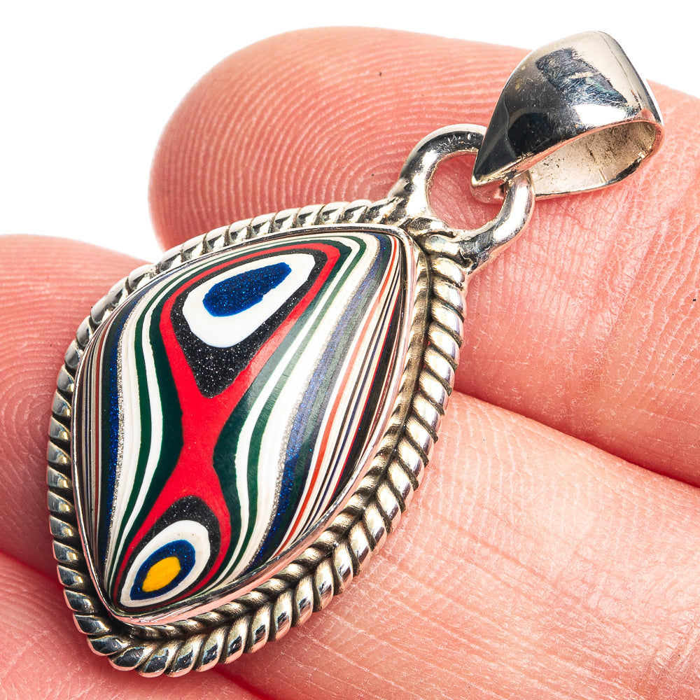 Fordite 925 Sterling Silver Pendant 1 3/8"