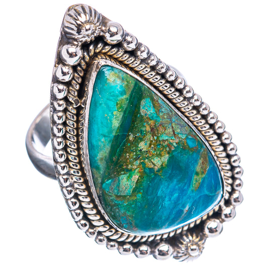 Sterling silver teardrop opal ring with turquoise-blue cabochon and ornate beadwork