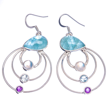 Signature Aquamarine, Rainbow Moonstone,  Blue Topaz, Amethyst Earrings 2 1/4" (.925 Sterling Silver)