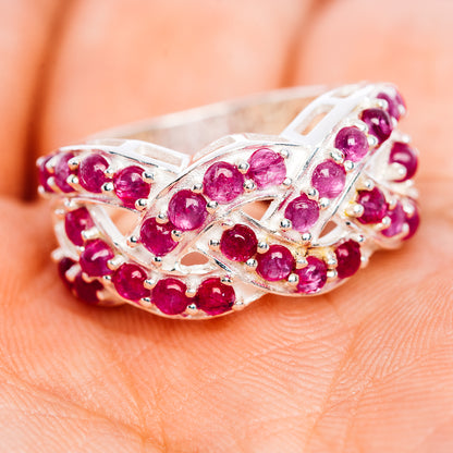 Burmese Ruby Cluster Ring Size 7 (.925 Sterling Silver)