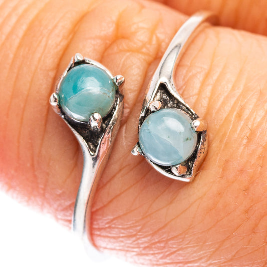 Oval aqua larimar gemstone ring in .925 sterling silver with prong-set bezel, size 8