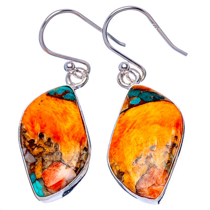 Teardrop spiny oyster earrings with turquoise in 925 silver hooks