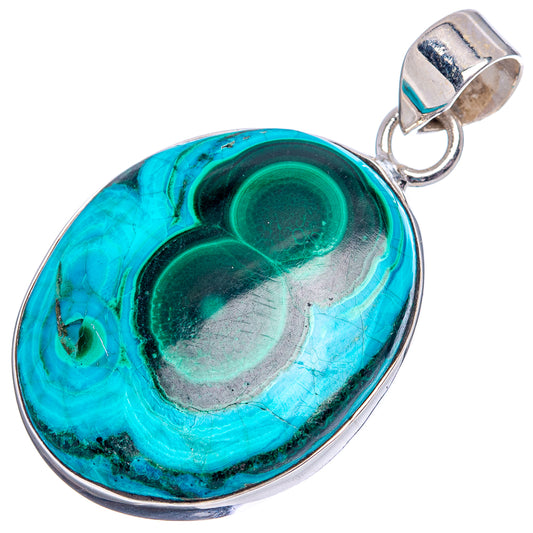 Oval turquoise-and-green stone pendant with sterling silver bail and bezel