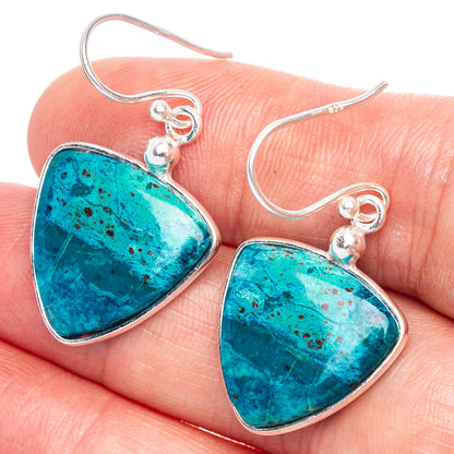 Chrysocolla Earrings 1 3/8" (925 Sterling Silver) E1156