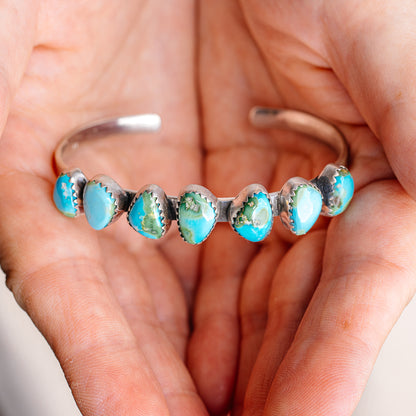 Sonoran South Hill Turquoise Cuff Bracelet Adjustable (.925 Sterling Silver)