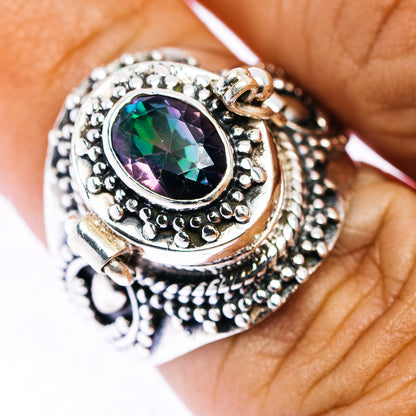 Mystic Topaz Poison Ring Size 6.75 (.925 Sterling Silver)