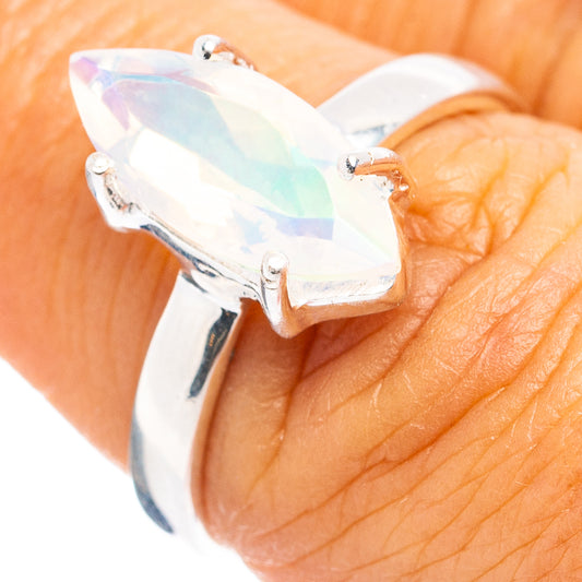 Ethiopian opal ring in .925 sterling silver, pear-shaped iridescent stone with prongs