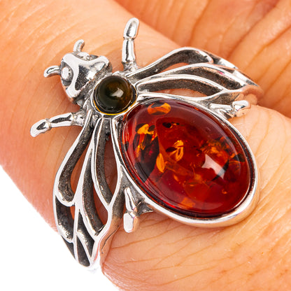 Baltic Amber Honey Bee Ring Size 7.5 (.925 Sterling Silver)