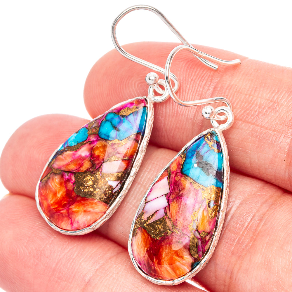 Sterling silver teardrop earrings with multicolor stone insets and fishhook backs