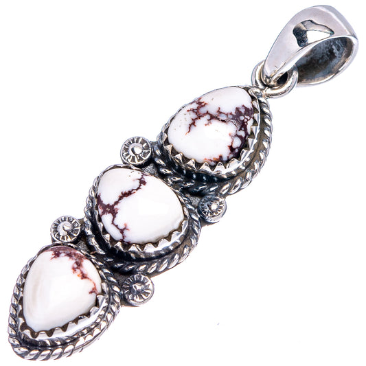 Wild horse jasper pendant, .925 sterling silver bail; three white stones with red-brown veining