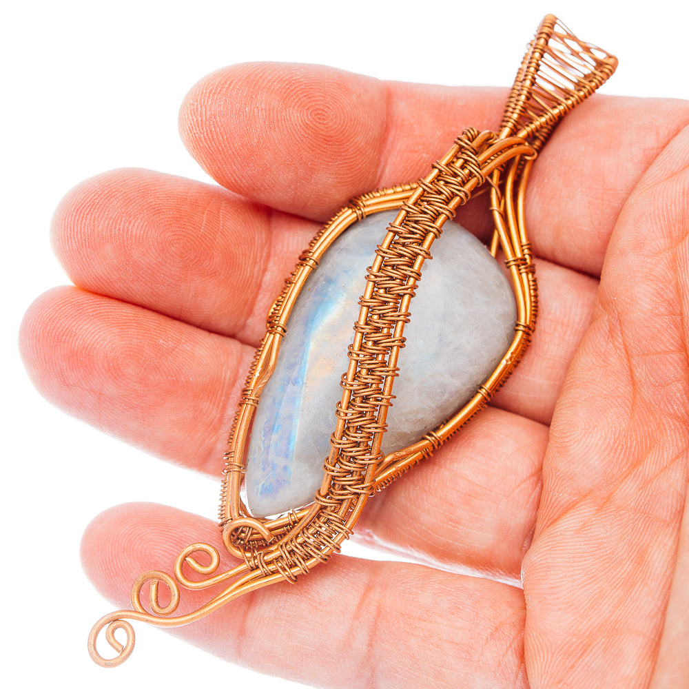 Rainbow Moonstone Wire Wrap Pendant 3 5/8" (Copper)