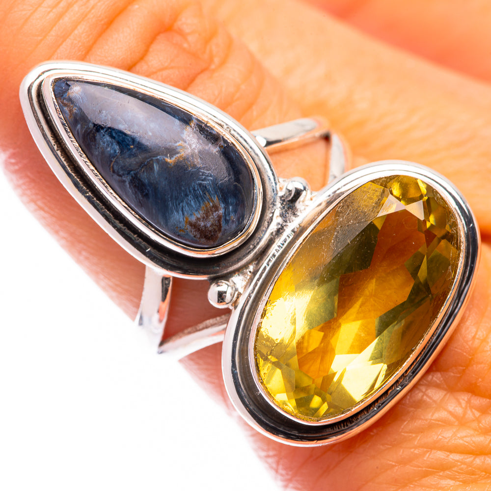 Large Lemon Quartz, Pietersite Ring Size 8.25 (925 Sterling Silver) R141017