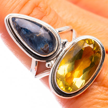 Large Lemon Quartz, Pietersite Ring Size 8.25 (925 Sterling Silver) R141017