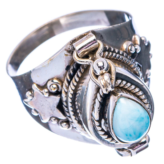 Sterling silver side view of oval larimar cabochon ring with braided trim