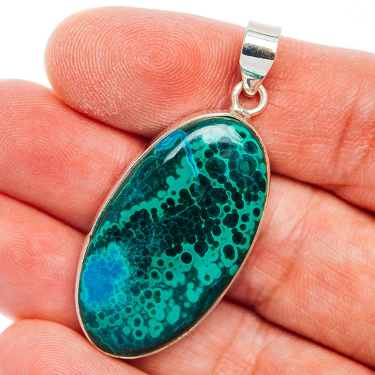 Premium Malachite In Chrysocolla Pendant 1 7/8" (.925 Sterling Silver)
