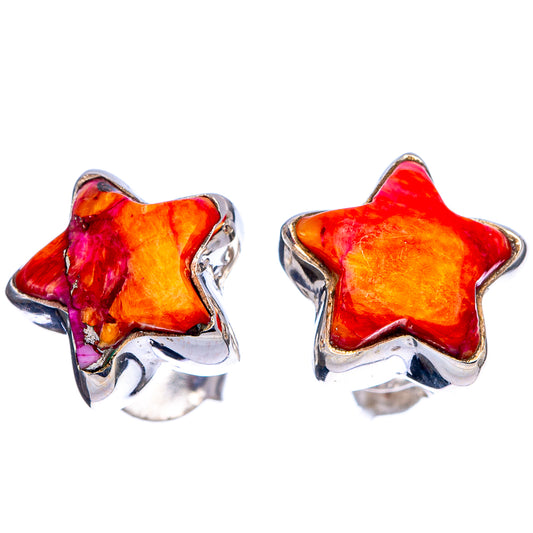 Multicolor star stud earrings in polished .925 sterling silver settings