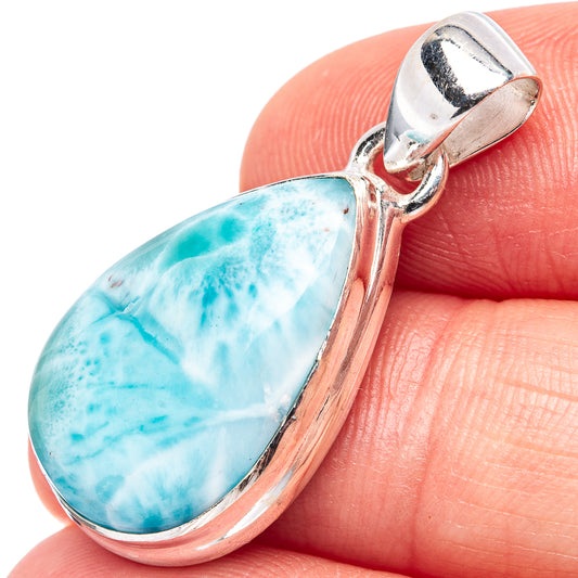 Larimar teardrop pendant in .925 sterling silver with open bail and glossy blue stone