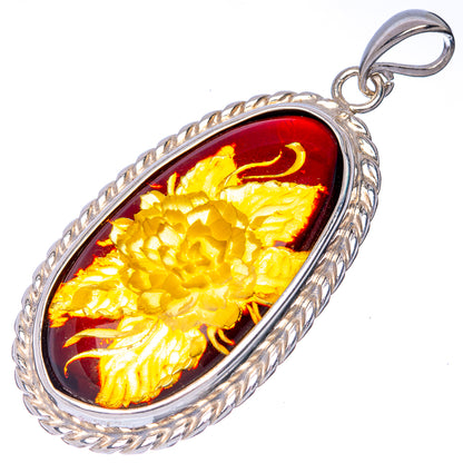 Ana Silver Co Baltic Amber Cameo Pendant 2 1/4" (925 Sterlnig Silver)