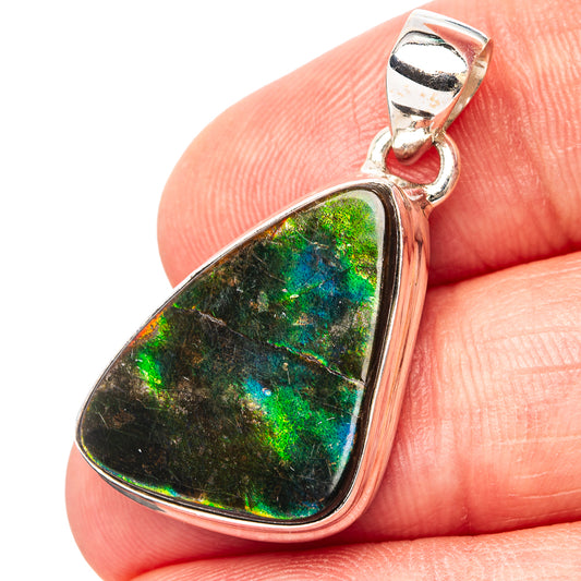Sterling silver ammolite pendant with teardrop green-blue iridescent stone