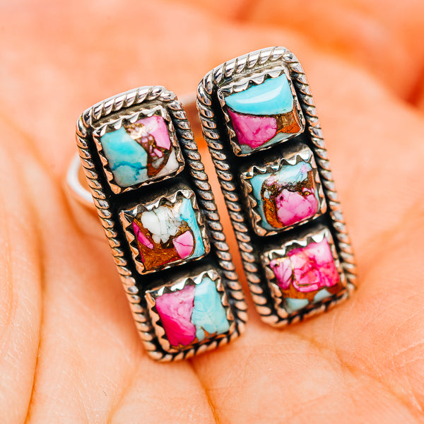 Exclusive Southwestern Style Cotton Candy Turquoise, White Buffalo Turquoise Ring Size 7 Adjustable (.925 Sterling Silver)