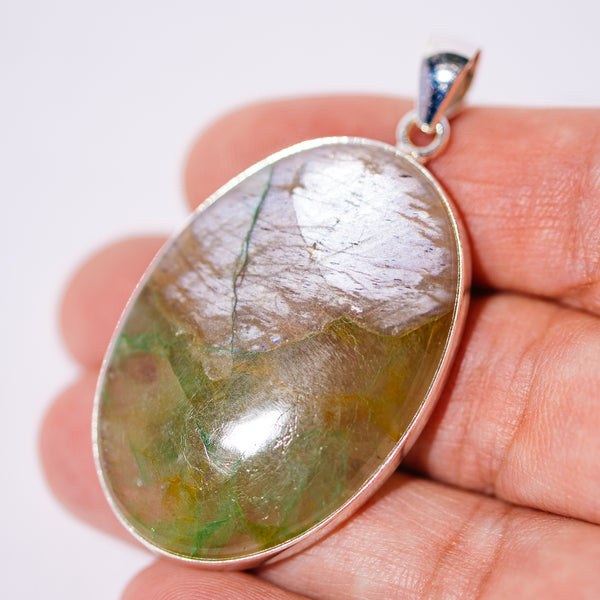 Moonstone in Chrysoprase Pendant 2 1/8" (.925 Sterling Silver)