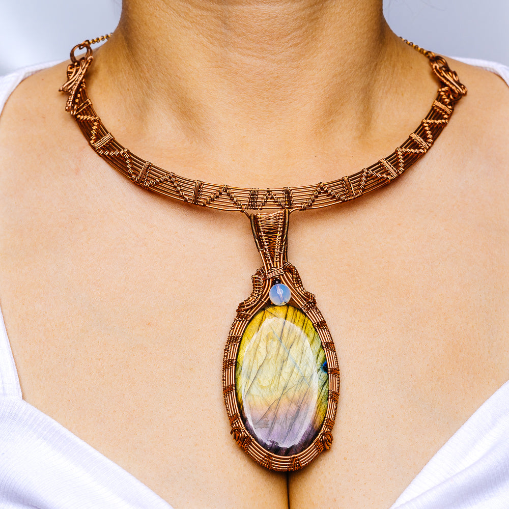 Spectrolite Wire Wrap Necklace (Copper)