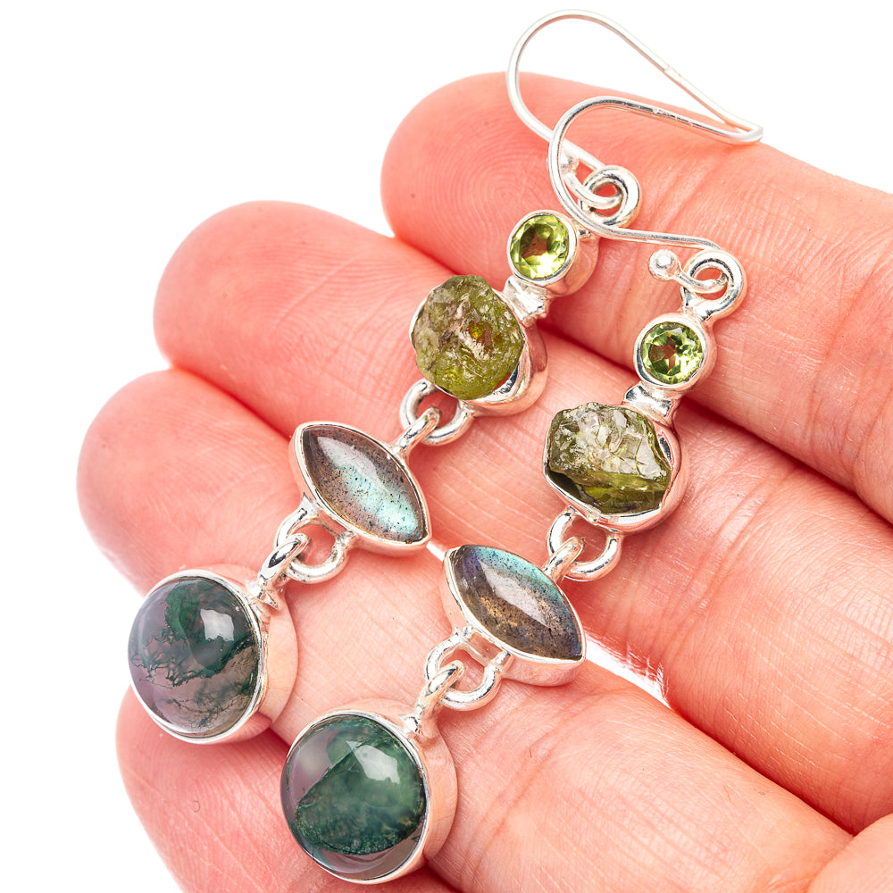 925 sterling silver drop earrings with green peridot and labradorite stone settings