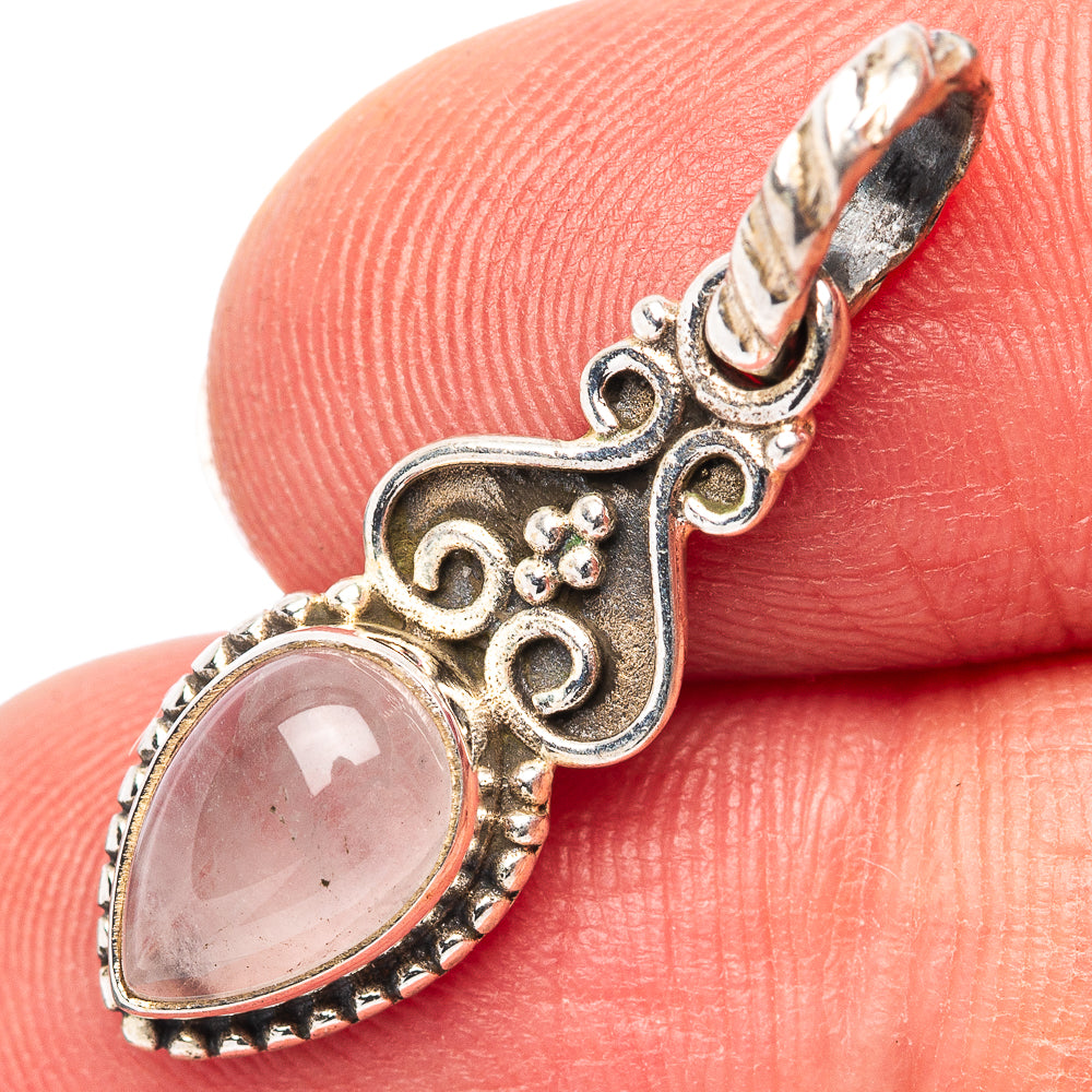 Dainty Rose Quartz Pendant 1 1/8" (.925 Sterling Silver)