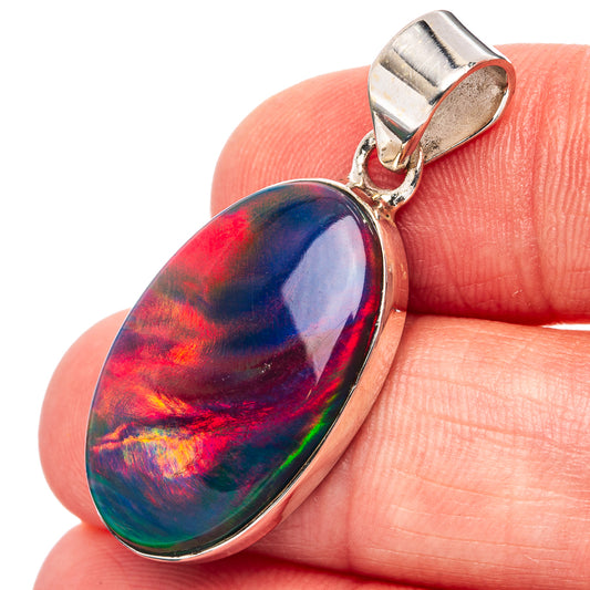 Sterling silver opal pendant with teardrop rainbow iridescent stone