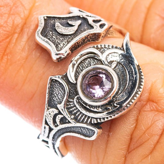 Amethyst dainty ring, .925 sterling silver with oval amethyst center and ornate openwork