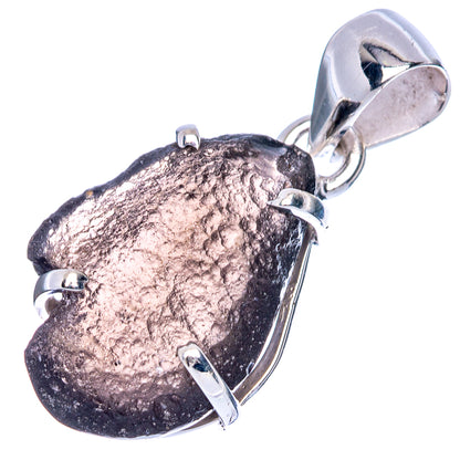 Sterling silver pendant with metallic gray raw stone and open bail in bezel mount