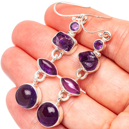 Amethyst Earrings 2 1/4" (925 Sterling Silver) E2373