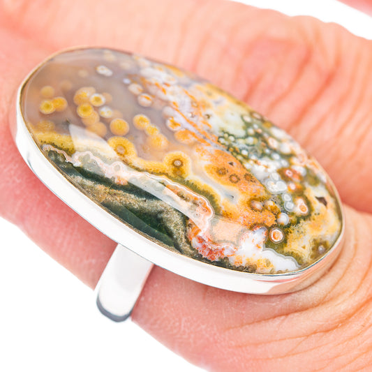 Large Premium Ocean Jasper Ring Size 6.75 Adjustable (.925 Sterling Silver)