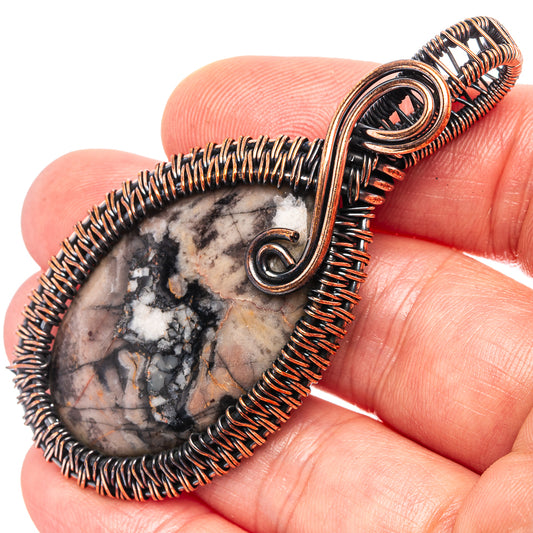 Butterfly jasper wire wrap pendant with oval stone, oxidized copper-toned wire bail