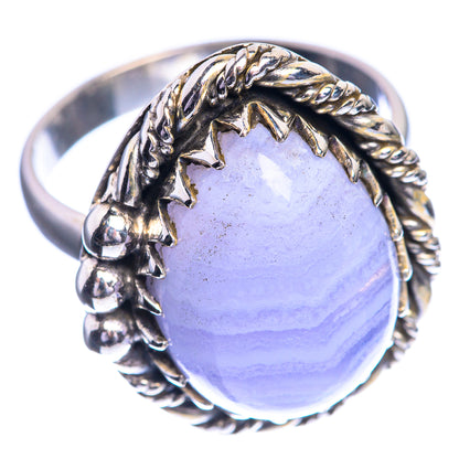 Blue Lace Agate 925 Sterling Silver Ring Size 7.5
