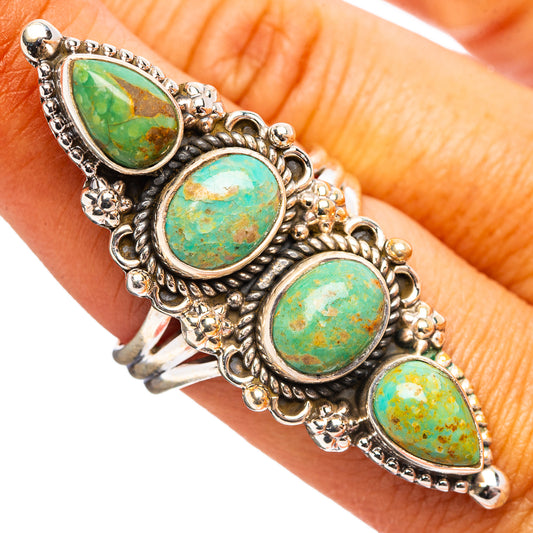Sterling silver turquoise cabochon statement ring, size 8.75, oval settings