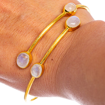 Rainbow Moonstone Cuff Bracelet 7 To 8" (925 Sterling Silver) BR90346