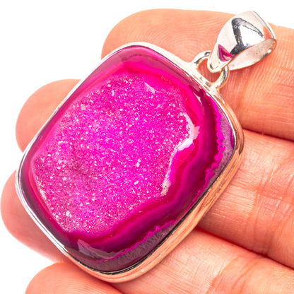 Pink Agate Druzy Pendant 1 5/8" (925 Sterling Silver) P38932