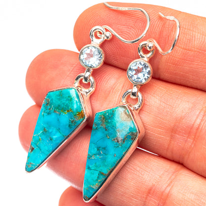 Chrysocolla, Blue Topaz Earrings 1 7/8" (925 Sterling Silver) E432261