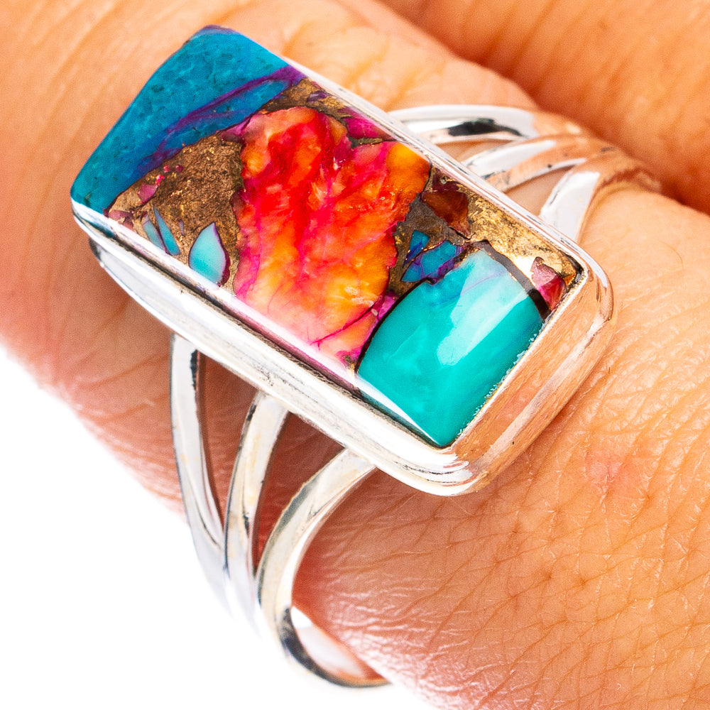 Kingman Pink Dahlia Turquoise Ring Size 9.75 (925 Sterling Silver) R8397