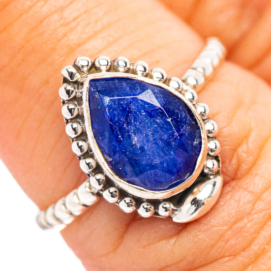 Sodalite ring in .925 sterling silver with oval blue gemstone, beaded bezel setting