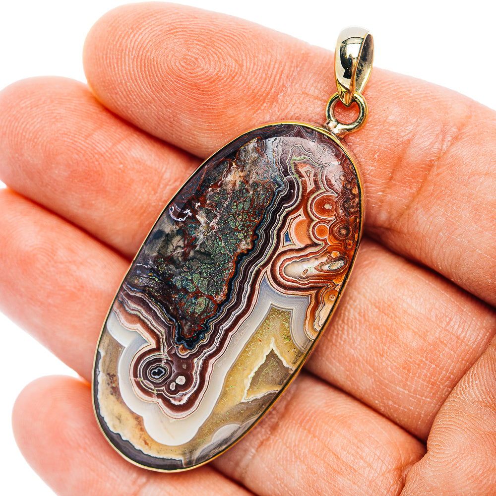 Crazy Lace Agate Pendant 2 3/8" (German Silver)