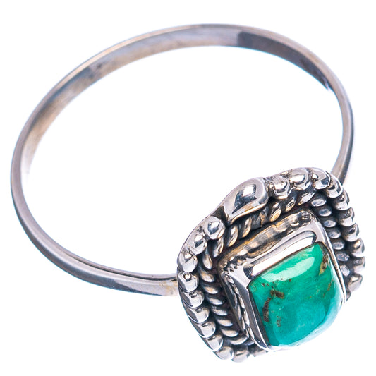 Turquoise gemstone sterling silver ring, oval ring band with raised square center setting