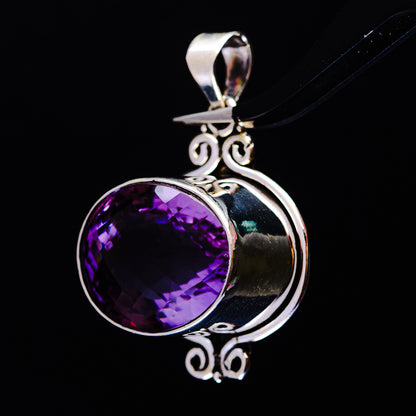 29.28ct Faceted Brazilian Amethyst Pendant 1 5/8" (.925 Sterling Silver)