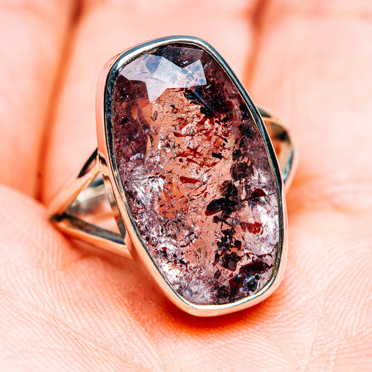 Oval lepidocrocite ring in .925 sterling silver, faceted bezel; size 7.75