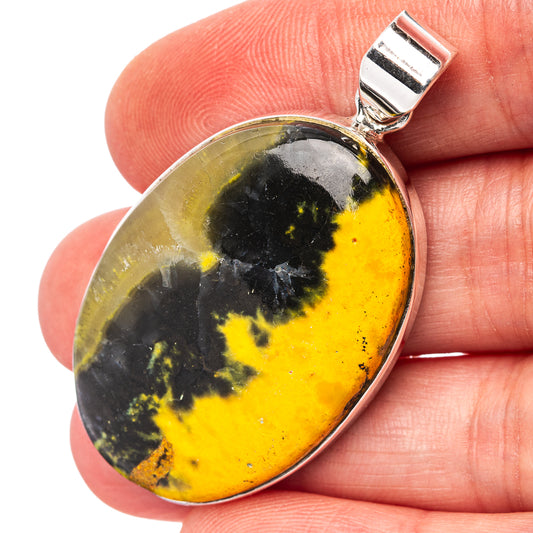 Bumblebee jasper oval pendant in .925 sterling silver with open bail