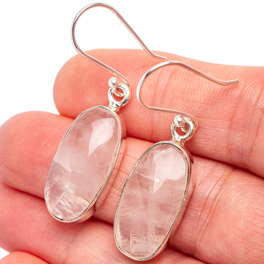 Rose quartz oval drop earrings, .925 sterling silver bezel, French hooks